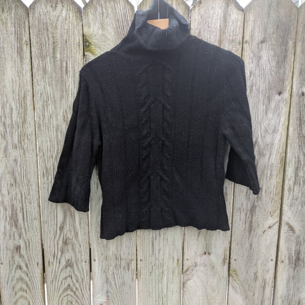Turtleneck Cable Black Sweater - Wool/Rayon/Angora